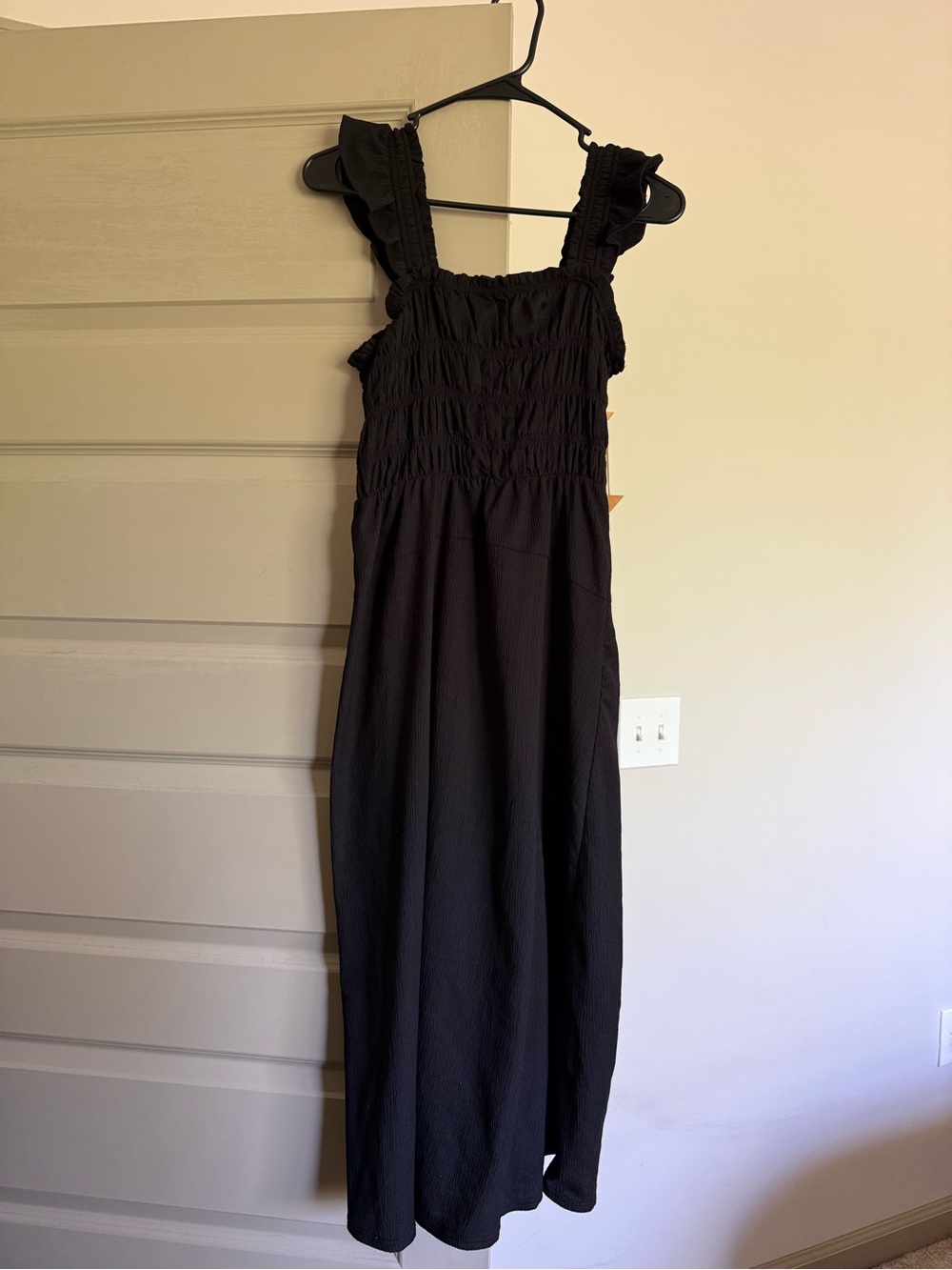 Smocked Ruffle Strap Black Maxi Dress